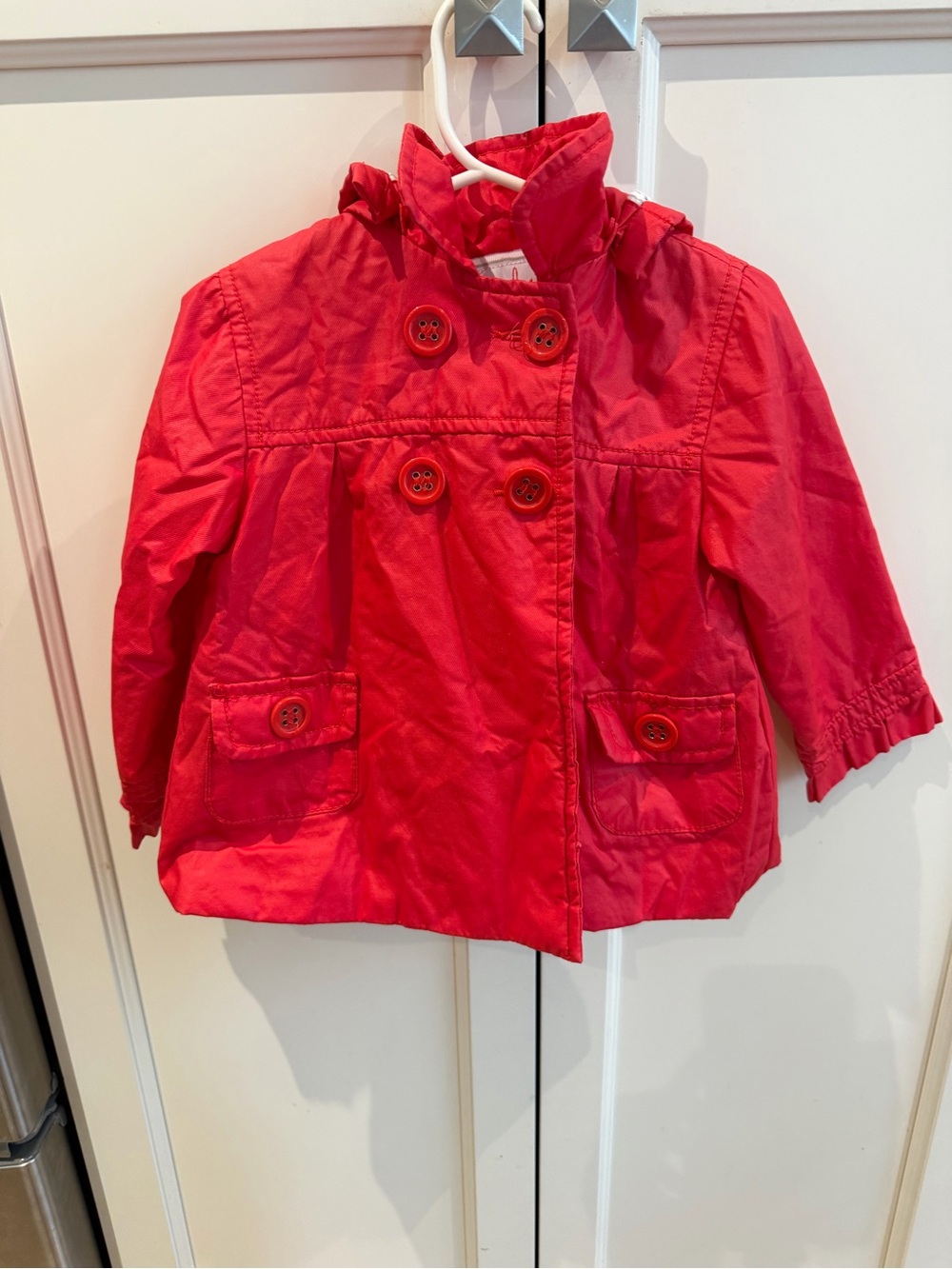 Zara 18-24m Girls' Red Double-Breasted Hooded Jacket